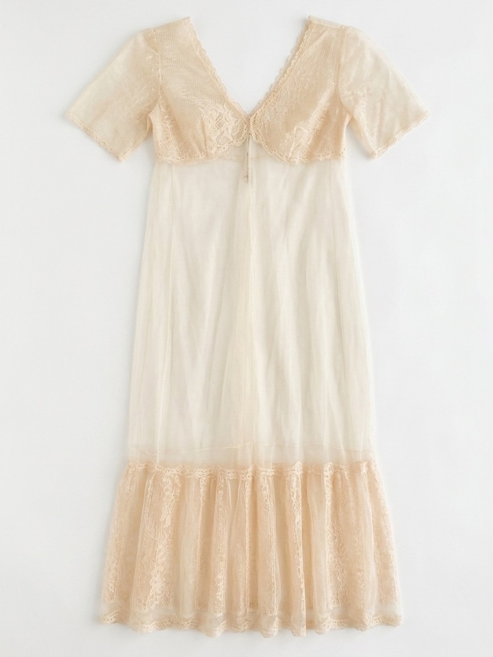 Vintage Cream & Blush Swiss Dot Midi Dress - Soft Romantic Aesthetic